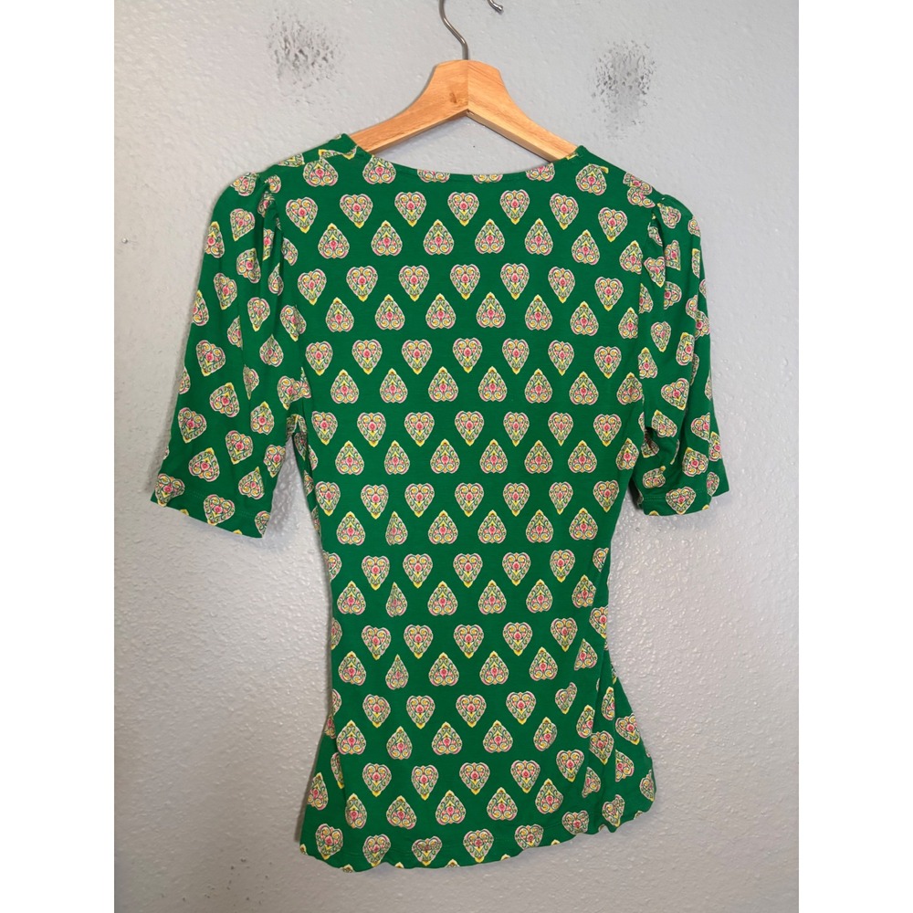Boden Green Heart Paisley Wrap Top Short Sleeve V-Neck Jersey Blouse US 6 - Picture 5 of 5
